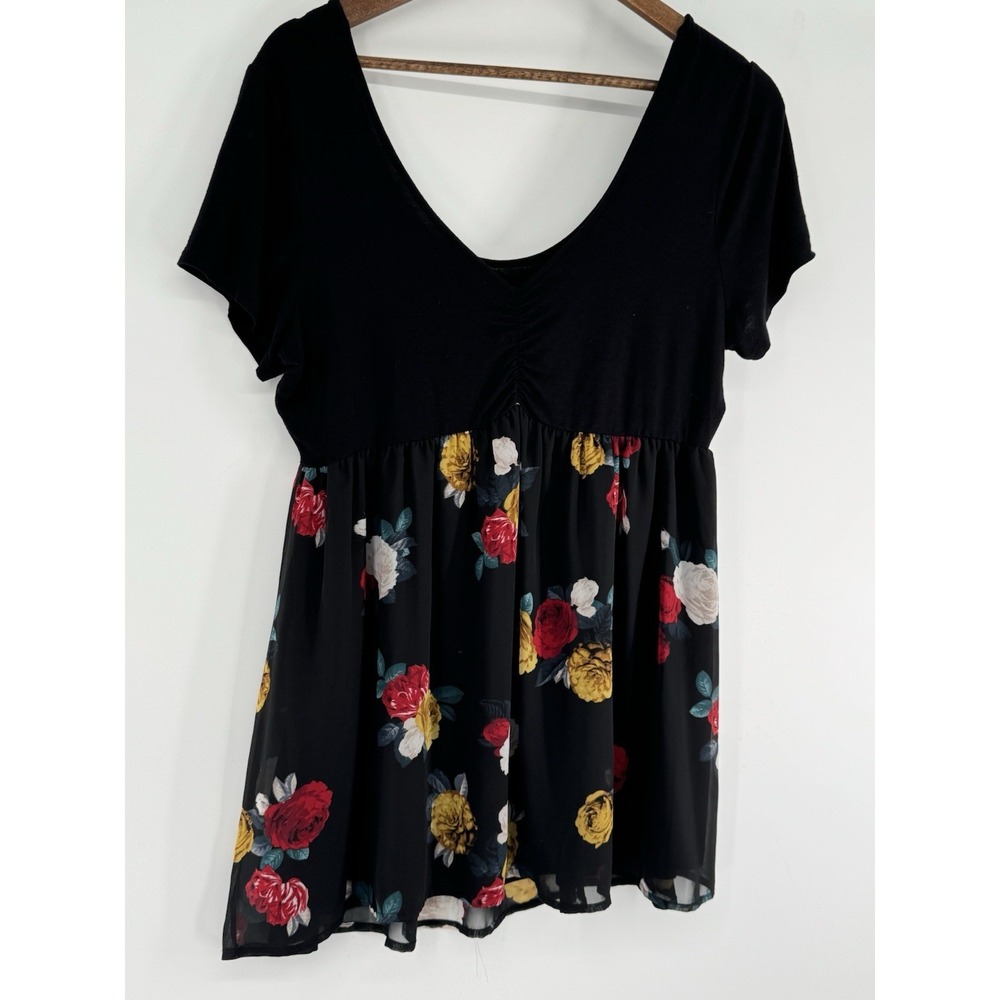 Torrid 0 Black‎ babydoll Floral Flutter sleeve V-Neck A-Line Dress Plus Size